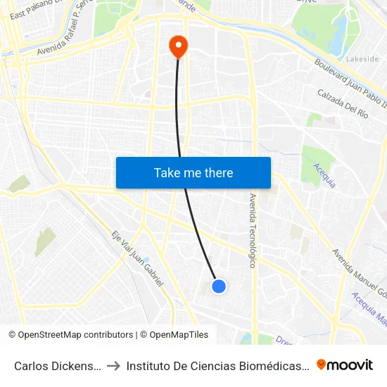 Carlos Dickens, 2828 to Instituto De Ciencias Biomédicas (Icb - Uacj) map