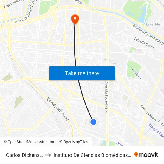 Carlos Dickens, 2842 to Instituto De Ciencias Biomédicas (Icb - Uacj) map