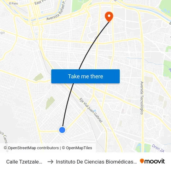 Calle Tzetzales, 2313 to Instituto De Ciencias Biomédicas (Icb - Uacj) map