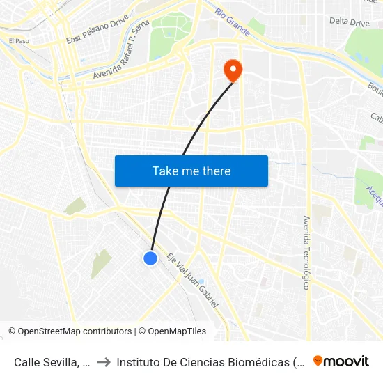 Calle Sevilla, 5664 to Instituto De Ciencias Biomédicas (Icb - Uacj) map