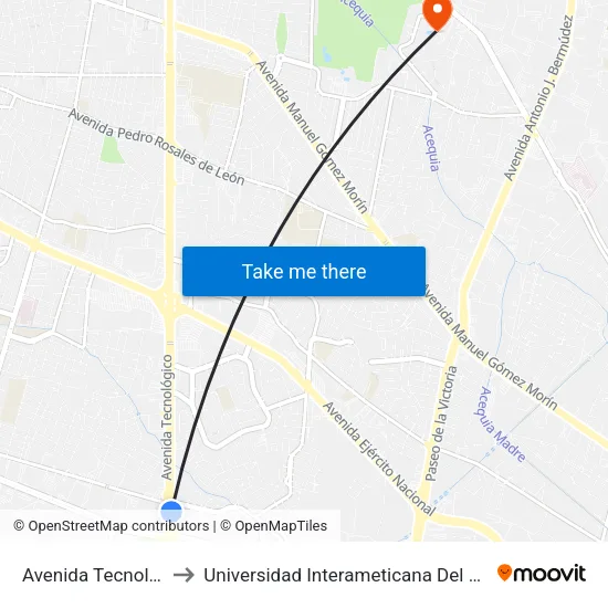 Avenida Tecnológico, 4080 to Universidad Interameticana Del Norte - Ciudad Juarez map