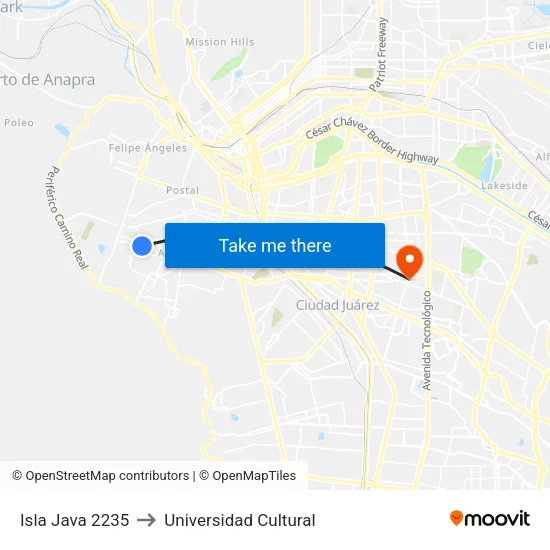 Isla Java 2235 to Universidad Cultural map