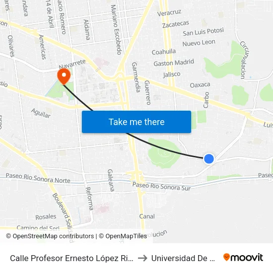 Calle Profesor Ernesto López Riesgo, 463 to Universidad De Sonora map