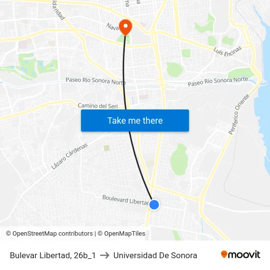 Bulevar Libertad, 26b_1 to Universidad De Sonora map