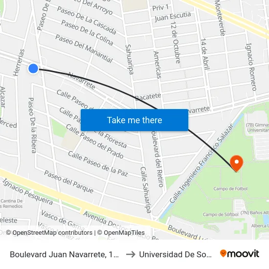 Boulevard Juan Navarrete, 192_K to Universidad De Sonora map