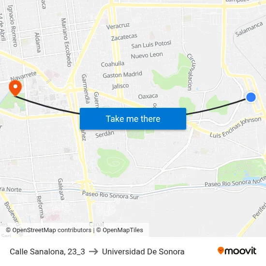Calle Sanalona, 23_3 to Universidad De Sonora map