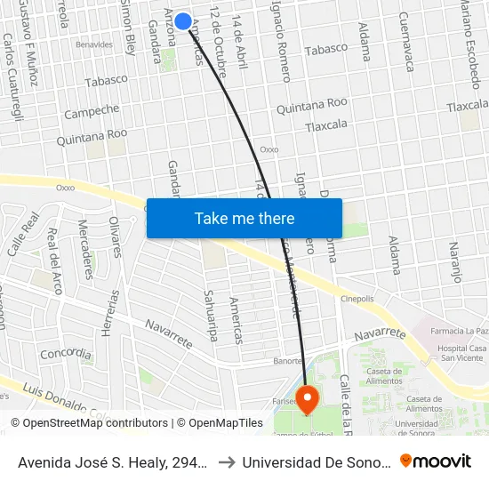 Avenida José S. Healy, 294_2 to Universidad De Sonora map