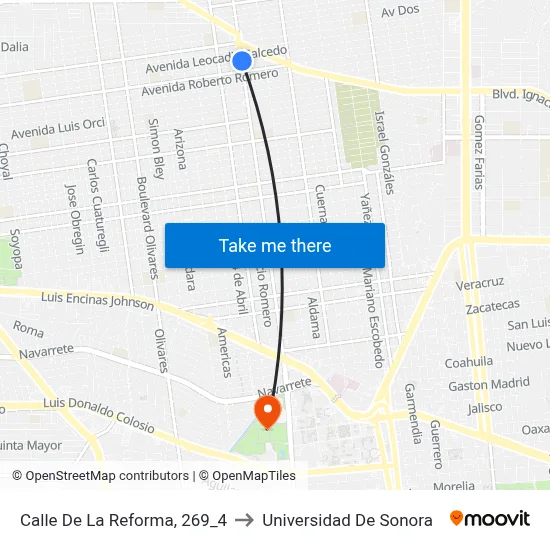 Calle De La Reforma, 269_4 to Universidad De Sonora map