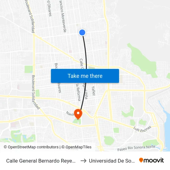 Calle General Bernardo Reyes, 189 to Universidad De Sonora map