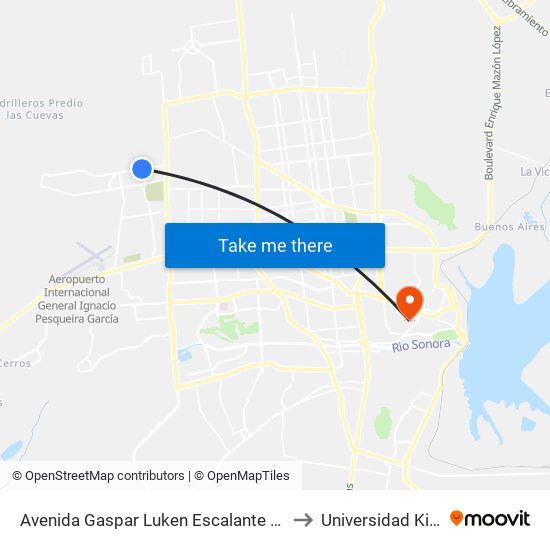 Avenida Gaspar Luken Escalante 72b to Universidad Kino map