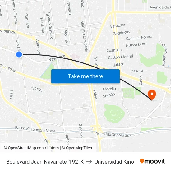 Boulevard Juan Navarrete, 192_K to Universidad Kino map