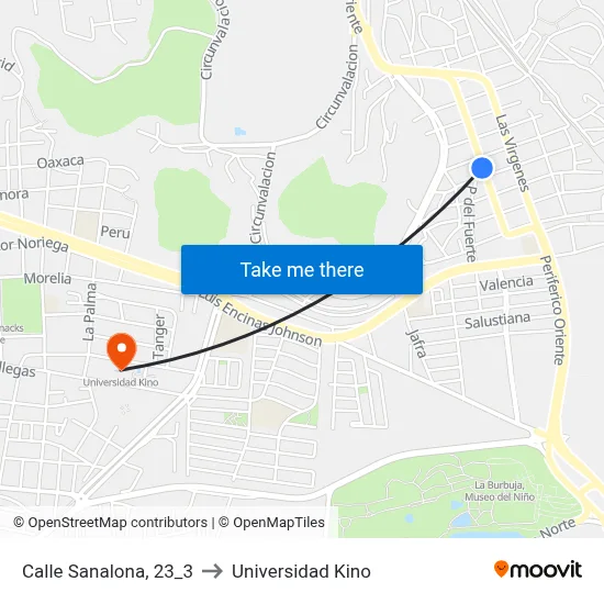 Calle Sanalona, 23_3 to Universidad Kino map