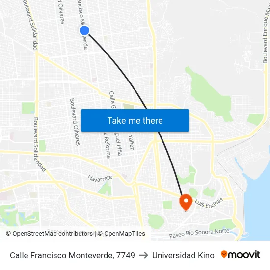 Calle Francisco Monteverde, 7749 to Universidad Kino map