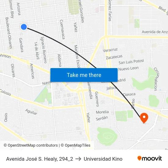 Avenida José S. Healy, 294_2 to Universidad Kino map