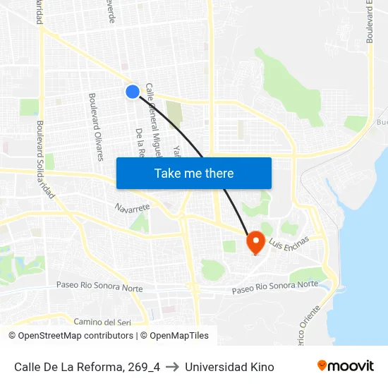 Calle De La Reforma, 269_4 to Universidad Kino map