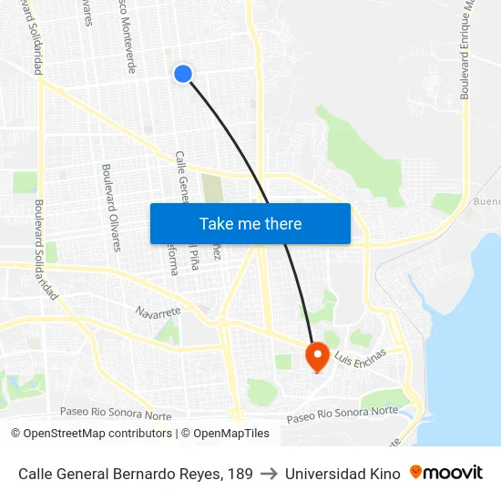 Calle General Bernardo Reyes, 189 to Universidad Kino map
