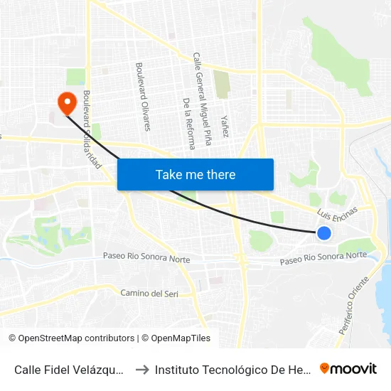 Calle Fidel Velázquez, 42a to Instituto Tecnológico De Hermosillo map