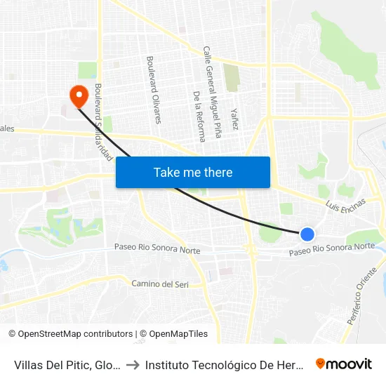 Villas Del Pitic, Glorieta to Instituto Tecnológico De Hermosillo map