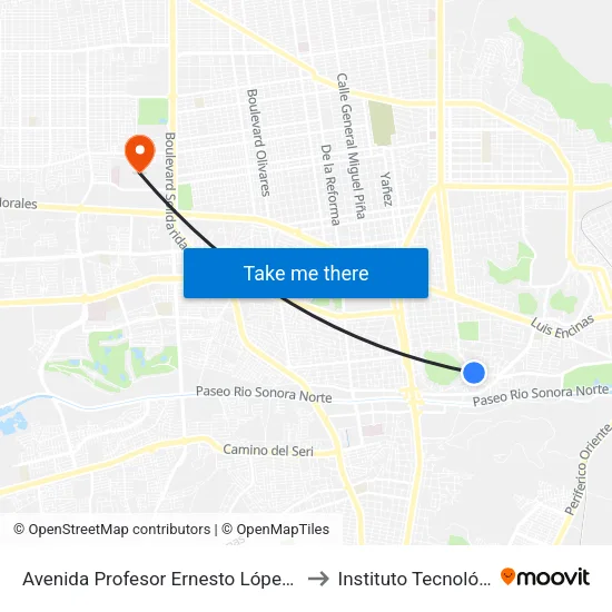 Avenida Profesor Ernesto López Riesgo, Sn-I"Maquiladora Cissa" to Instituto Tecnológico De Hermosillo map