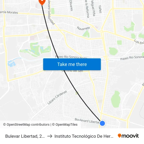 Bulevar Libertad, 26b_1 to Instituto Tecnológico De Hermosillo map