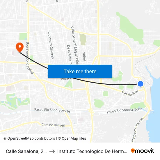 Calle Sanalona, 23_3 to Instituto Tecnológico De Hermosillo map