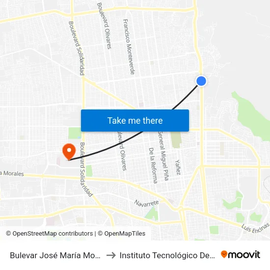 Bulevar José María Morelos, 4289 to Instituto Tecnológico De Hermosillo map