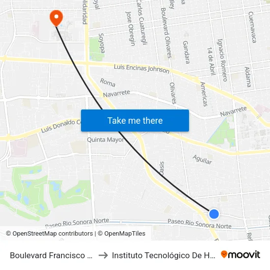 Boulevard Francisco Serna, 8 to Instituto Tecnológico De Hermosillo map