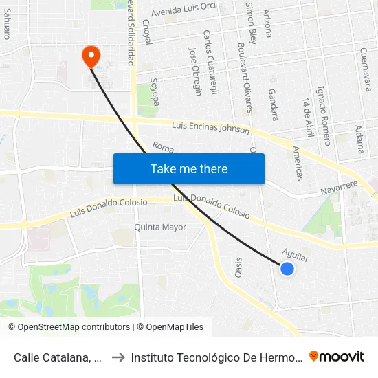 Calle Catalana, 120 to Instituto Tecnológico De Hermosillo map