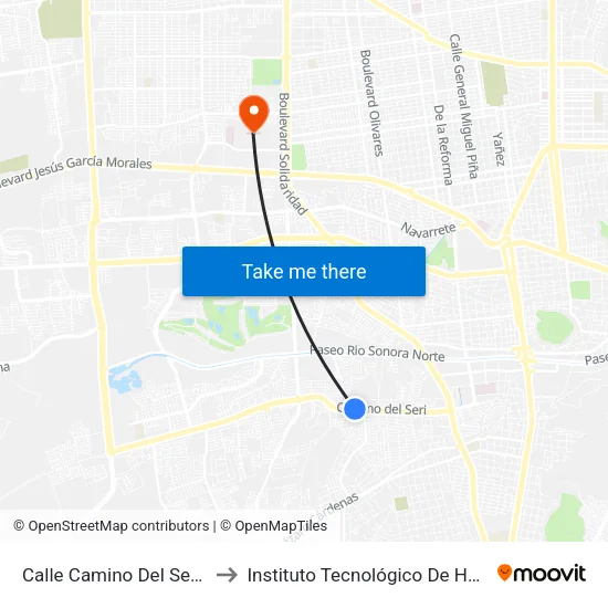 Calle Camino Del Seri, 1148 to Instituto Tecnológico De Hermosillo map
