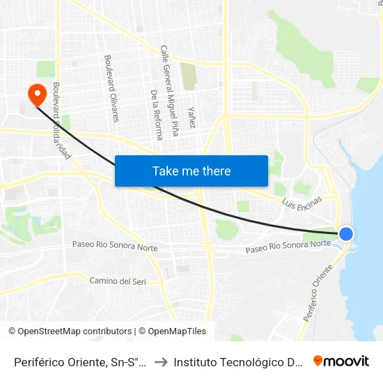 Periférico Oriente, Sn-S"La Sauceda" to Instituto Tecnológico De Hermosillo map