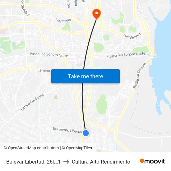 Bulevar Libertad, 26b_1 to Cultura Alto Rendimiento map