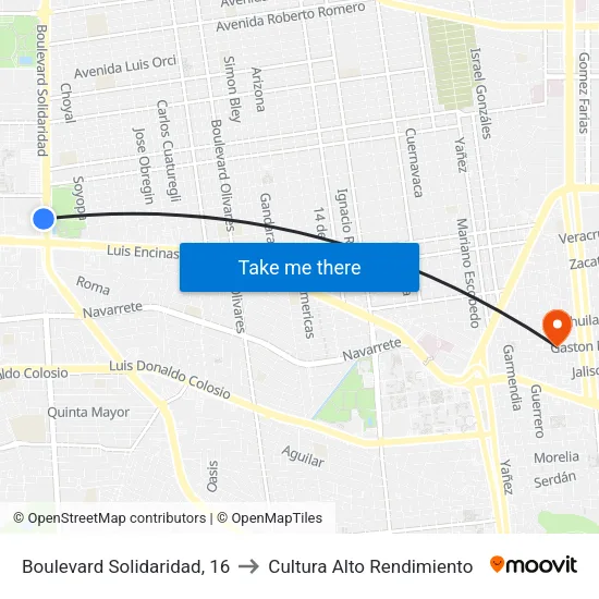 Boulevard Solidaridad, 16 to Cultura Alto Rendimiento map