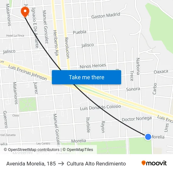Avenida Morelia, 185 to Cultura Alto Rendimiento map