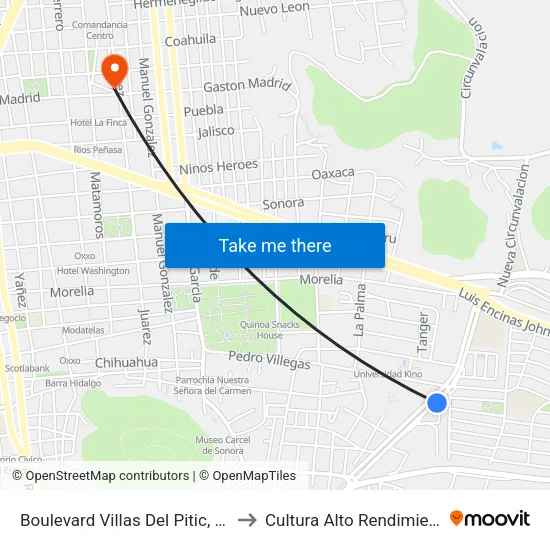 Boulevard Villas Del Pitic, 140 to Cultura Alto Rendimiento map