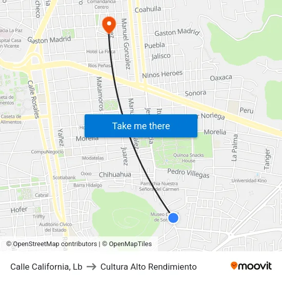 Calle California, Lb to Cultura Alto Rendimiento map