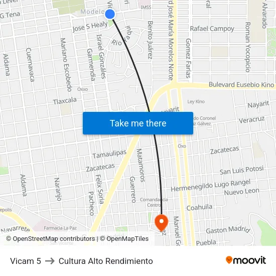 Vicam 5 to Cultura Alto Rendimiento map