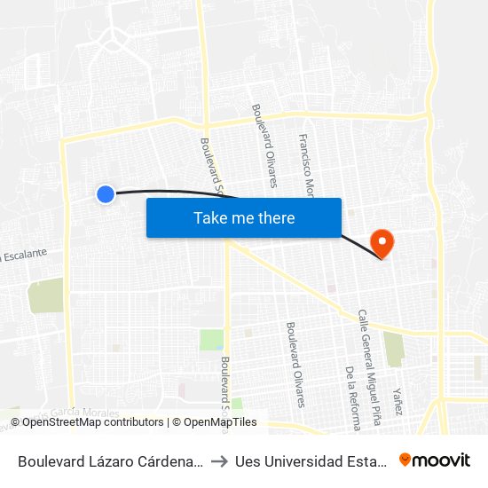 Boulevard Lázaro Cárdenas Del Río, 5274 to Ues Universidad Estatal De Sonora map