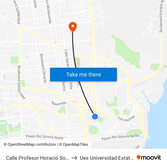 Calle Profesor Horacio Soria Larrea, 174 to Ues Universidad Estatal De Sonora map