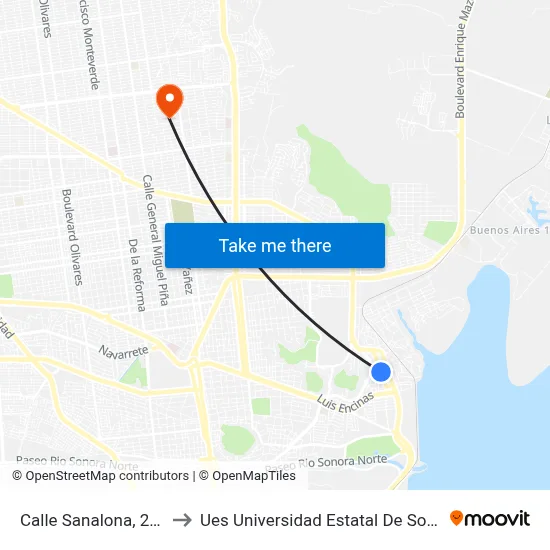 Calle Sanalona, 23_3 to Ues Universidad Estatal De Sonora map