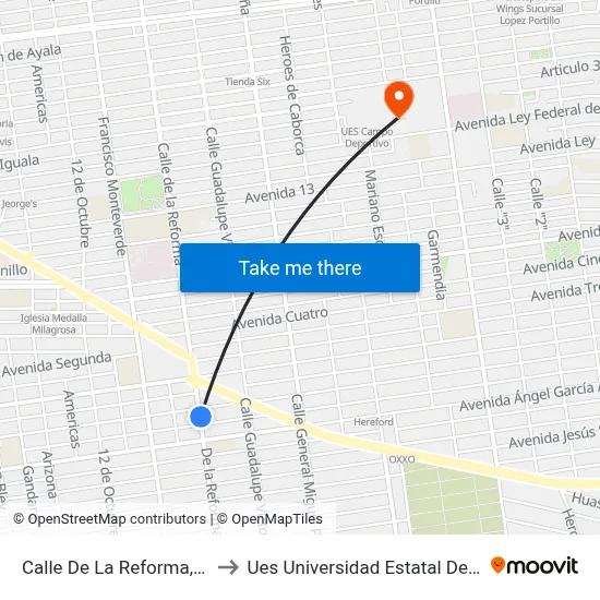 Calle De La Reforma, 269_4 to Ues Universidad Estatal De Sonora map