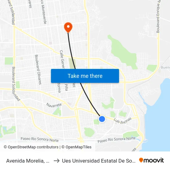 Avenida Morelia, 185 to Ues Universidad Estatal De Sonora map