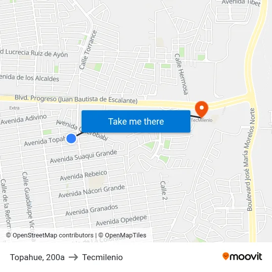 Topahue, 200a to Tecmilenio map
