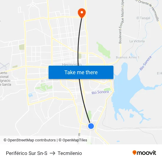 Periférico Sur Sn-S to Tecmilenio map