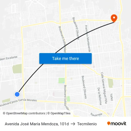 Avenida José María Mendoza, 101d to Tecmilenio map