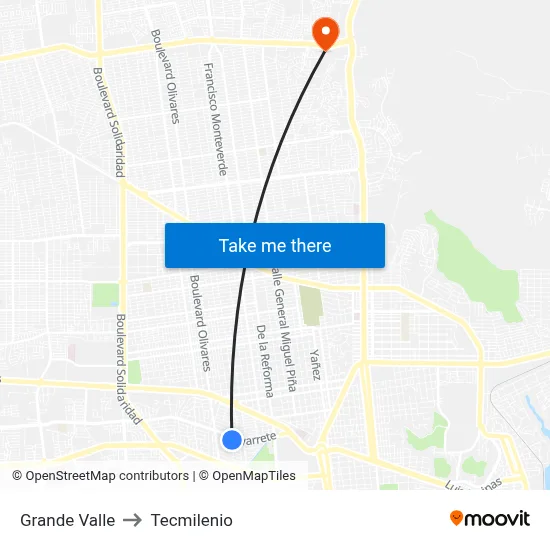 Grande Valle to Tecmilenio map