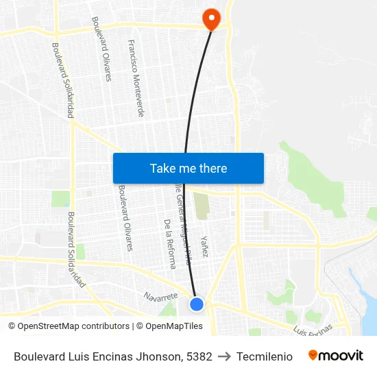 Boulevard Luis Encinas Jhonson, 5382 to Tecmilenio map
