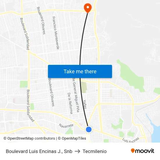 Boulevard Luis Encinas J., Snb to Tecmilenio map