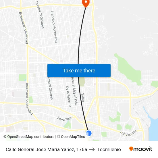 Calle General José María Yáñez, 176a to Tecmilenio map