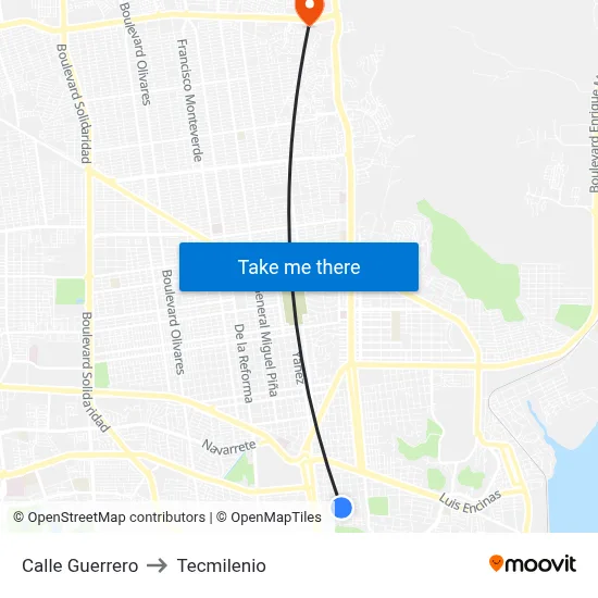 Calle Guerrero to Tecmilenio map