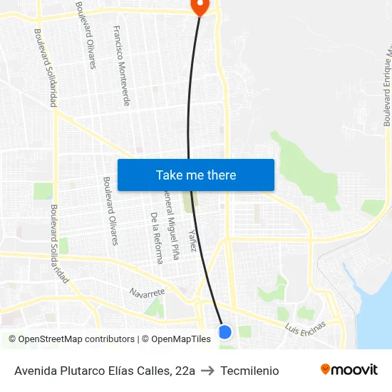 Avenida Plutarco Elías Calles, 22a to Tecmilenio map